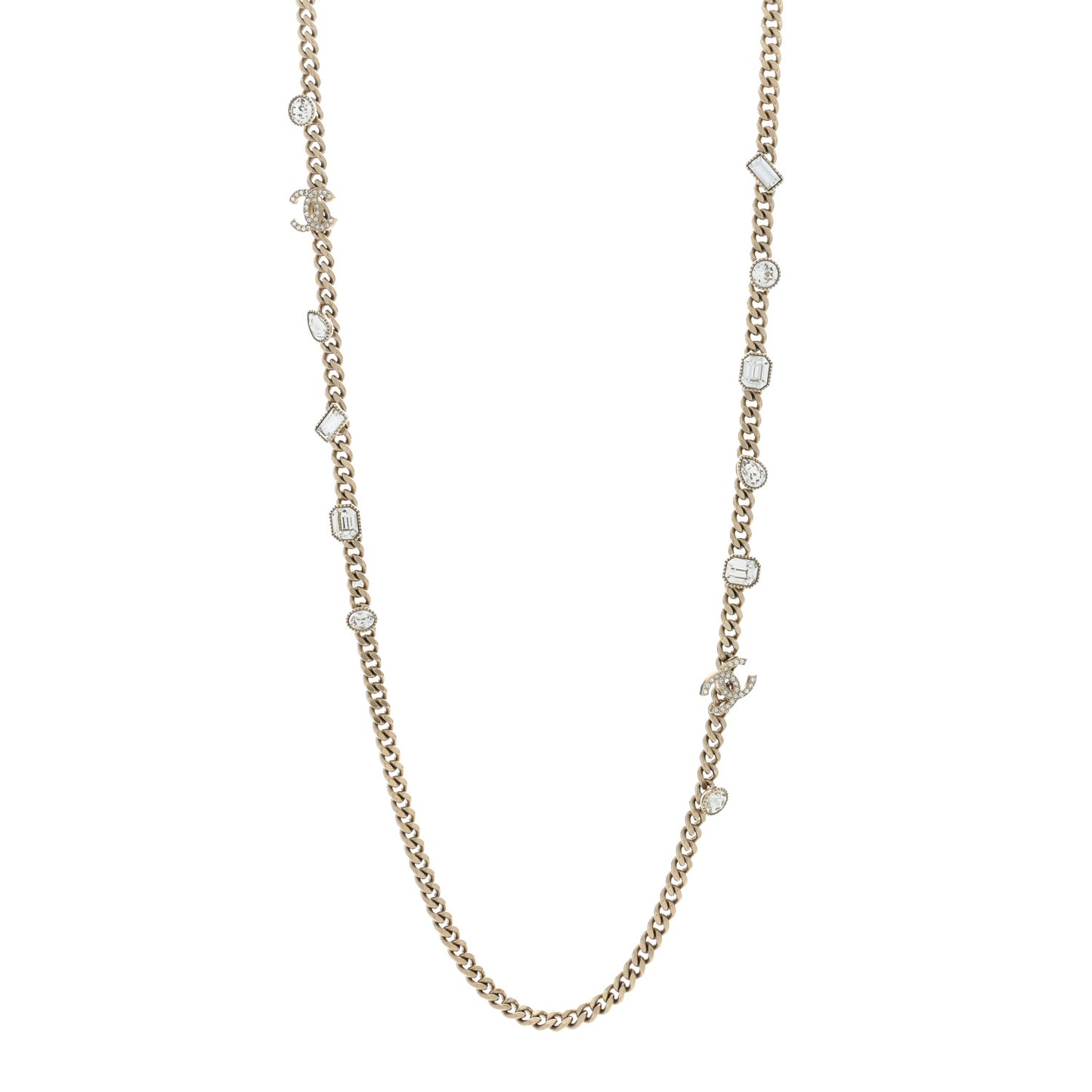 Metal Crystal CC Chain Long Necklace Gold