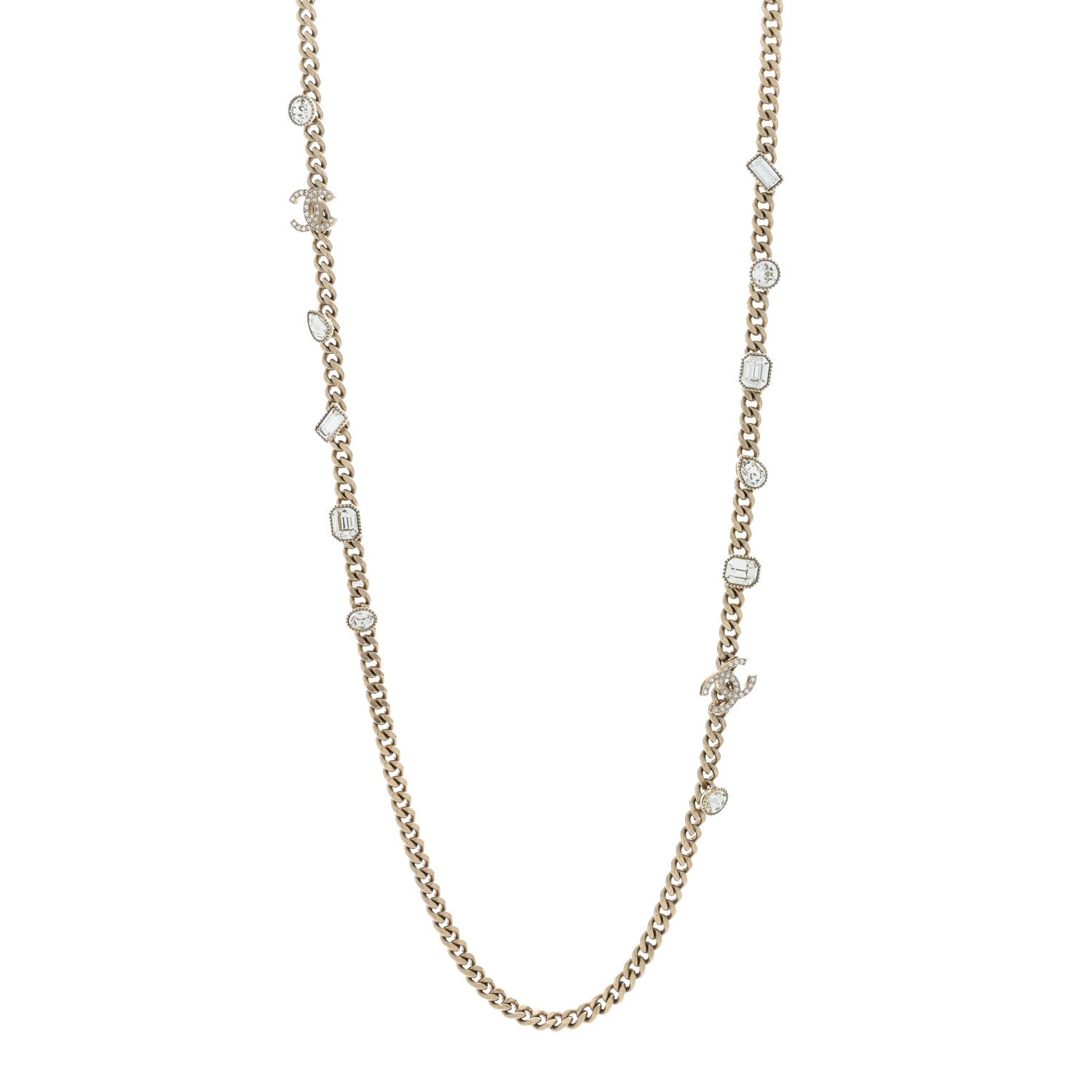 Chanel Metal Crystal CC Chain Long Necklace Gold 1 of 4