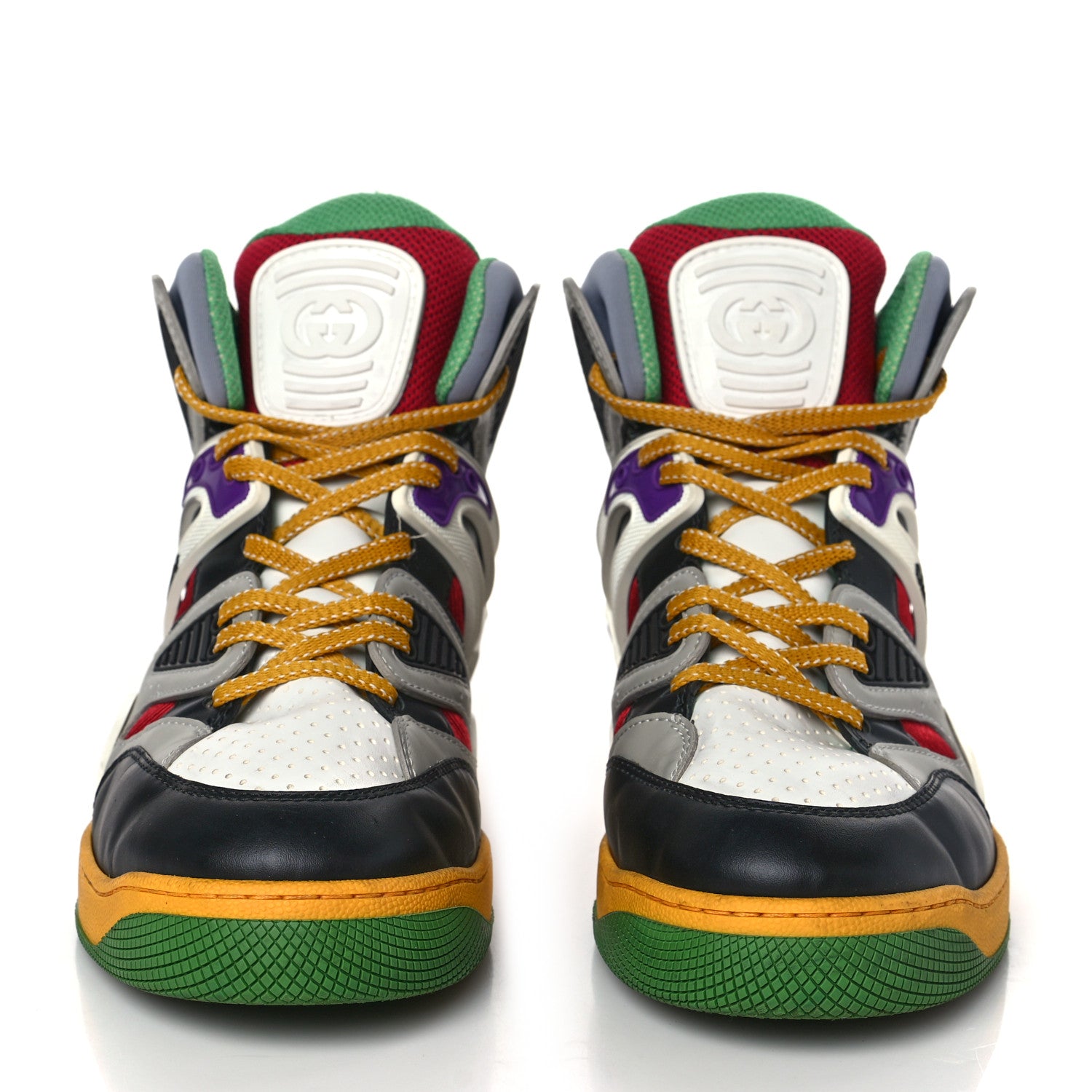 Gucci Evolution Fabric Mens Basket High Top Sneakers 6.5 Black Great White Grey Sky Hibiscus Red 2 of 8