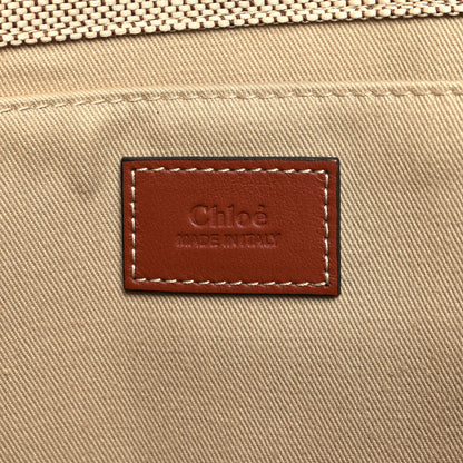 Chloe Cotton Calfskin Large Woody Ribbon Tote White Brown 6 of 10