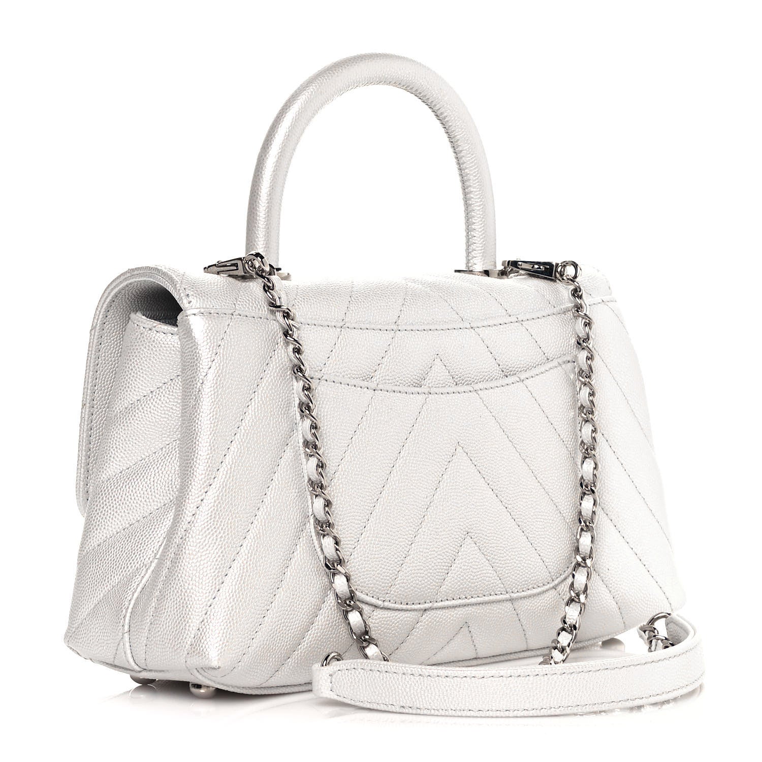 Chanel Iridescent Caviar Chevron Quilted Mini Coco Handle Flap White 3 of 12