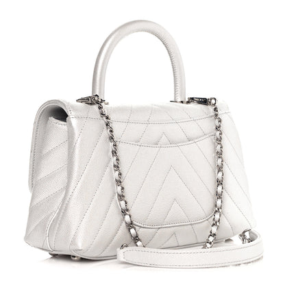 Chanel Iridescent Caviar Chevron Quilted Mini Coco Handle Flap White 3 of 12