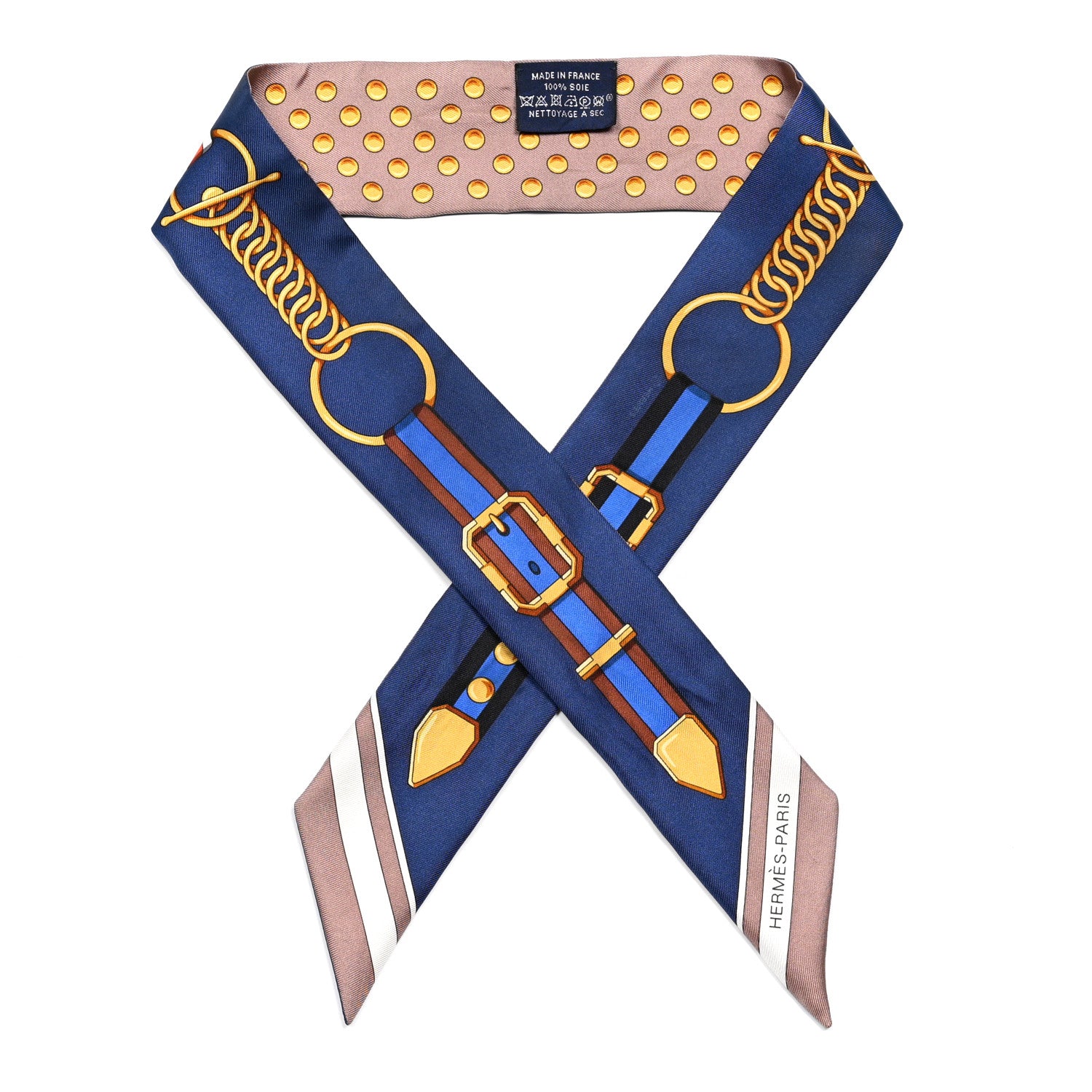 Hermes Silk Grand Tralala Twilly Marron Glacé Marine Gold 1 of 4