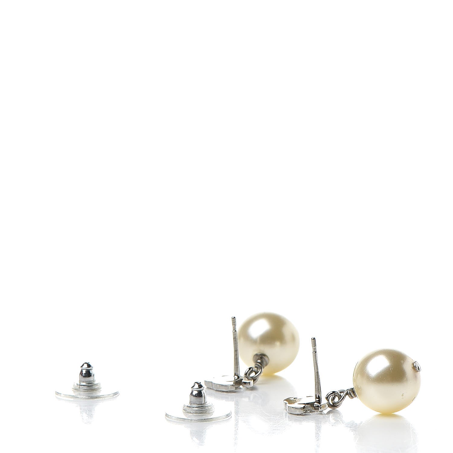 Chanel Crystal Pearl CC Drop Earrings Silver Pearly White 3 of 5