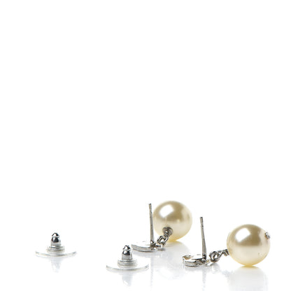 Chanel Crystal Pearl CC Drop Earrings Silver Pearly White 3 of 5