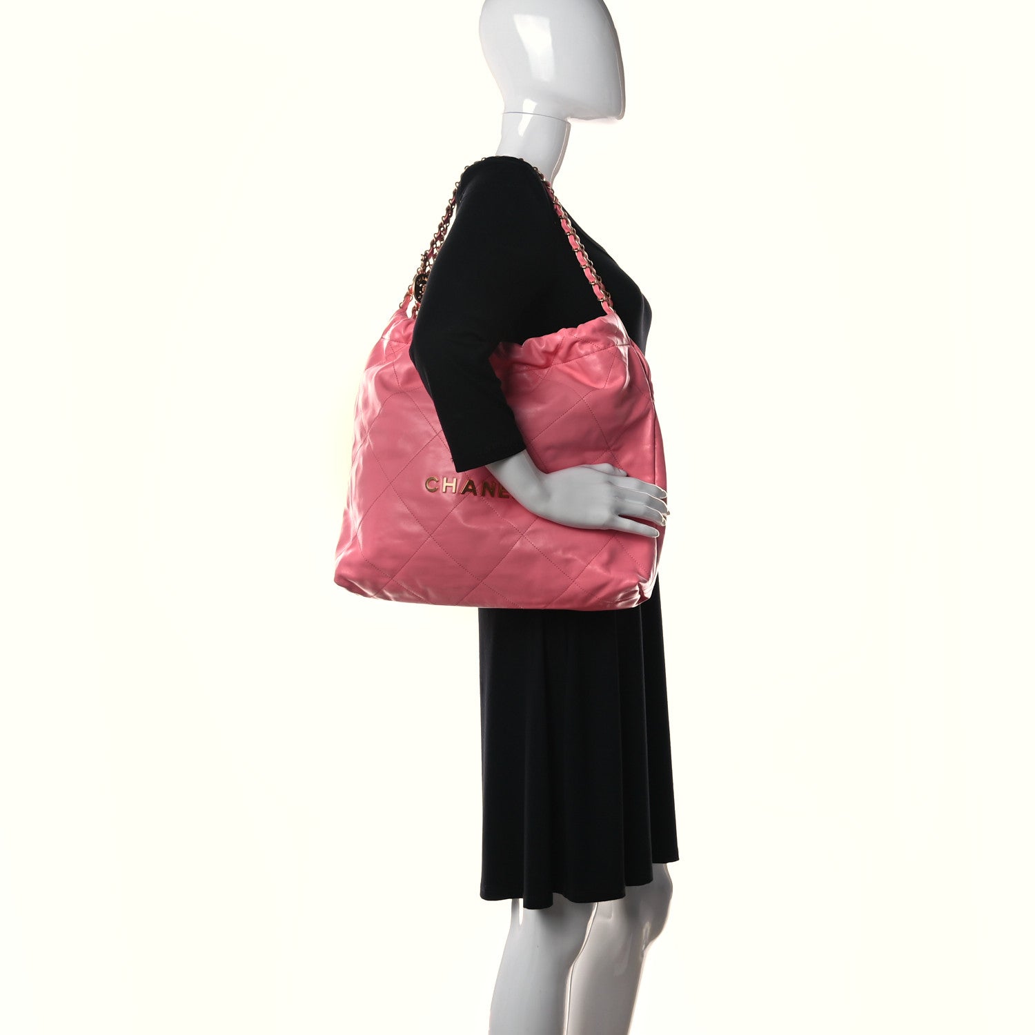 Chanel Shiny Calfskin Quilted Chanel 22 Drawstring Bag Coral Pink 2 of 12