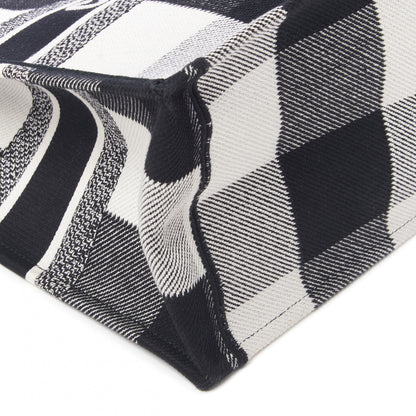 Christian Dior Canvas Embroidered Medium Checkered Book Tote Black White 5 of 8