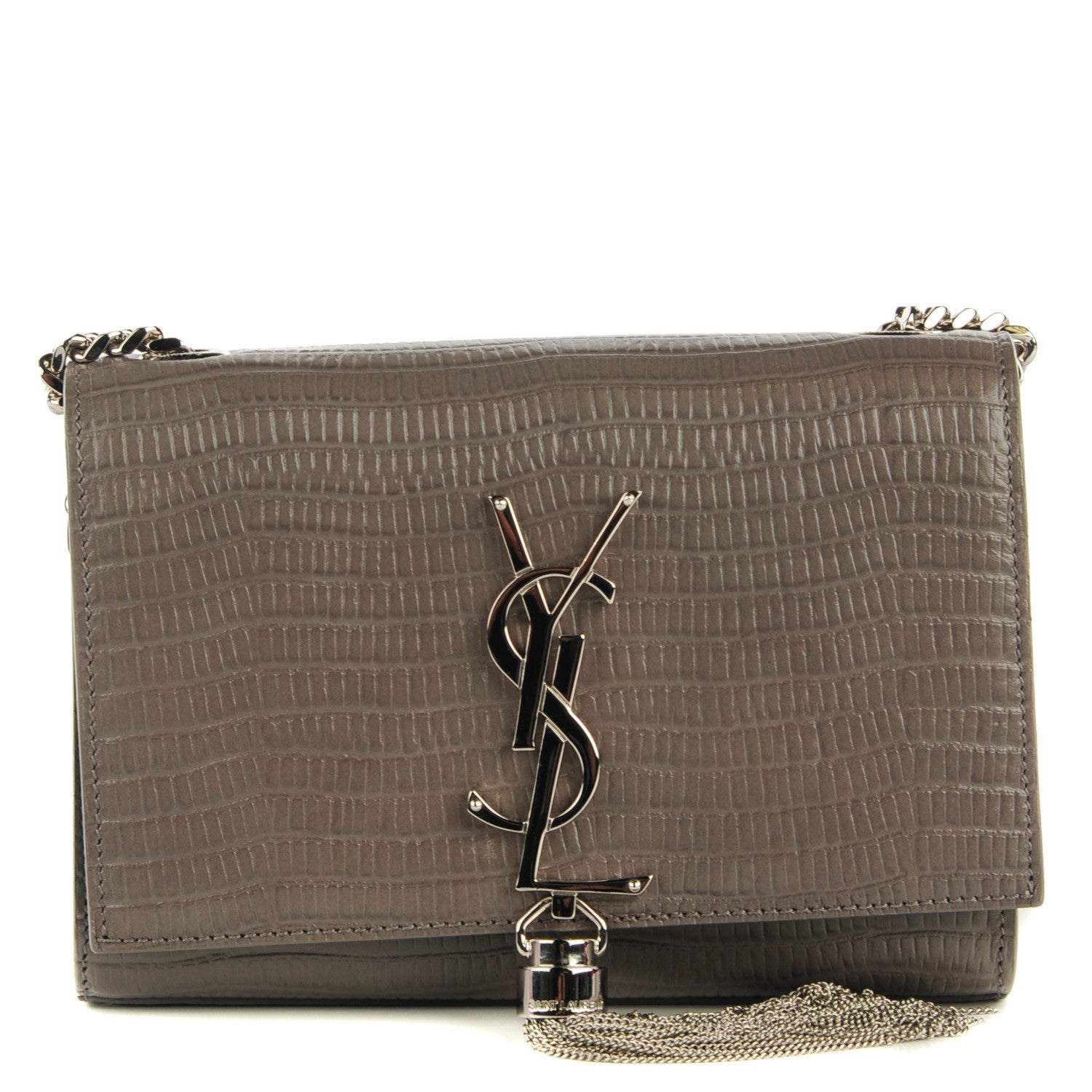 Saint Laurent Lizard Calfskin Embossed Small Classic Monogram Kate Tassel Satchel Fog 1 of 7