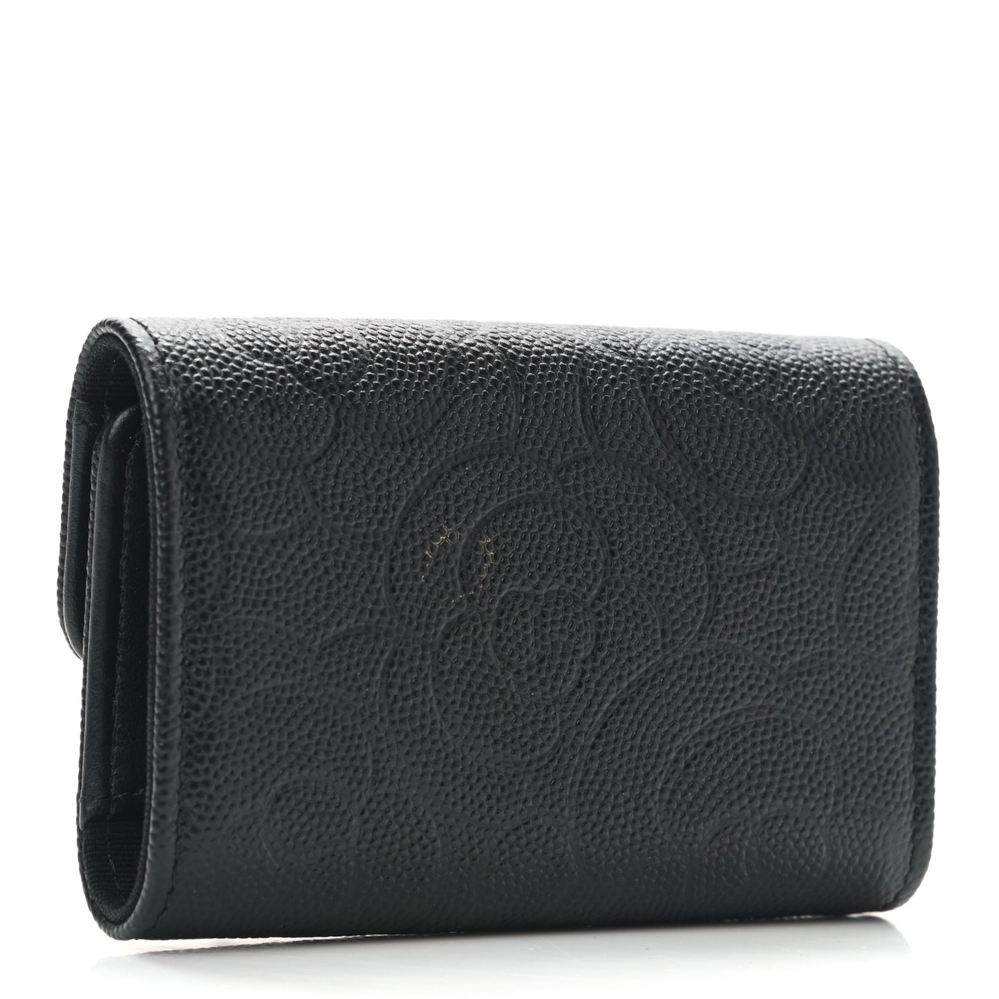 Caviar Embossed Camellia 4 Key Holder Case Black