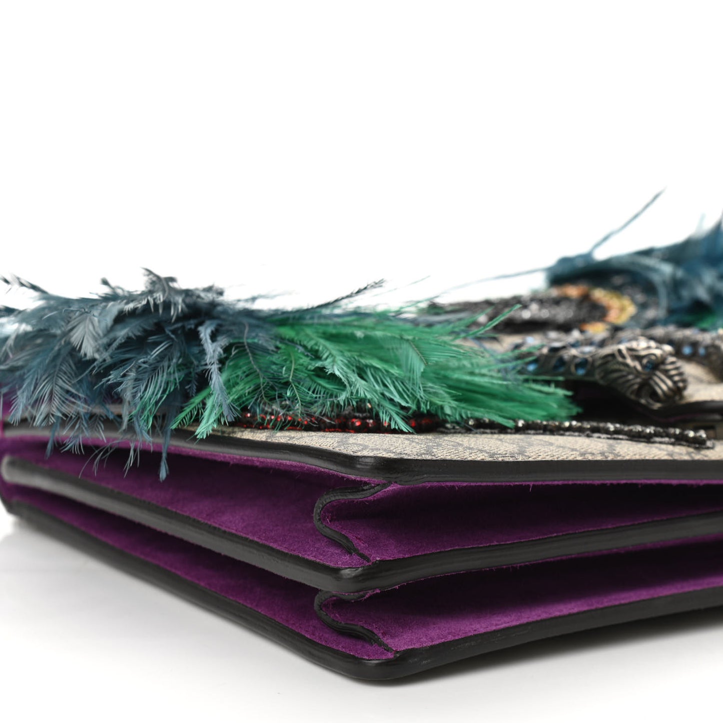 GG Supreme Monogram Feather Embroidered Medium Dionysus Parrot Shoulder Bag Beige Multicolor