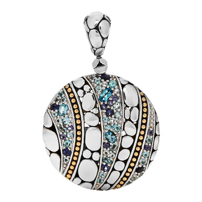 John Hardy Sterling Silver 18K Yellow Gold Blue Topaz Iolite Aquamarine Kali Lavafire Pendant 1 of 4