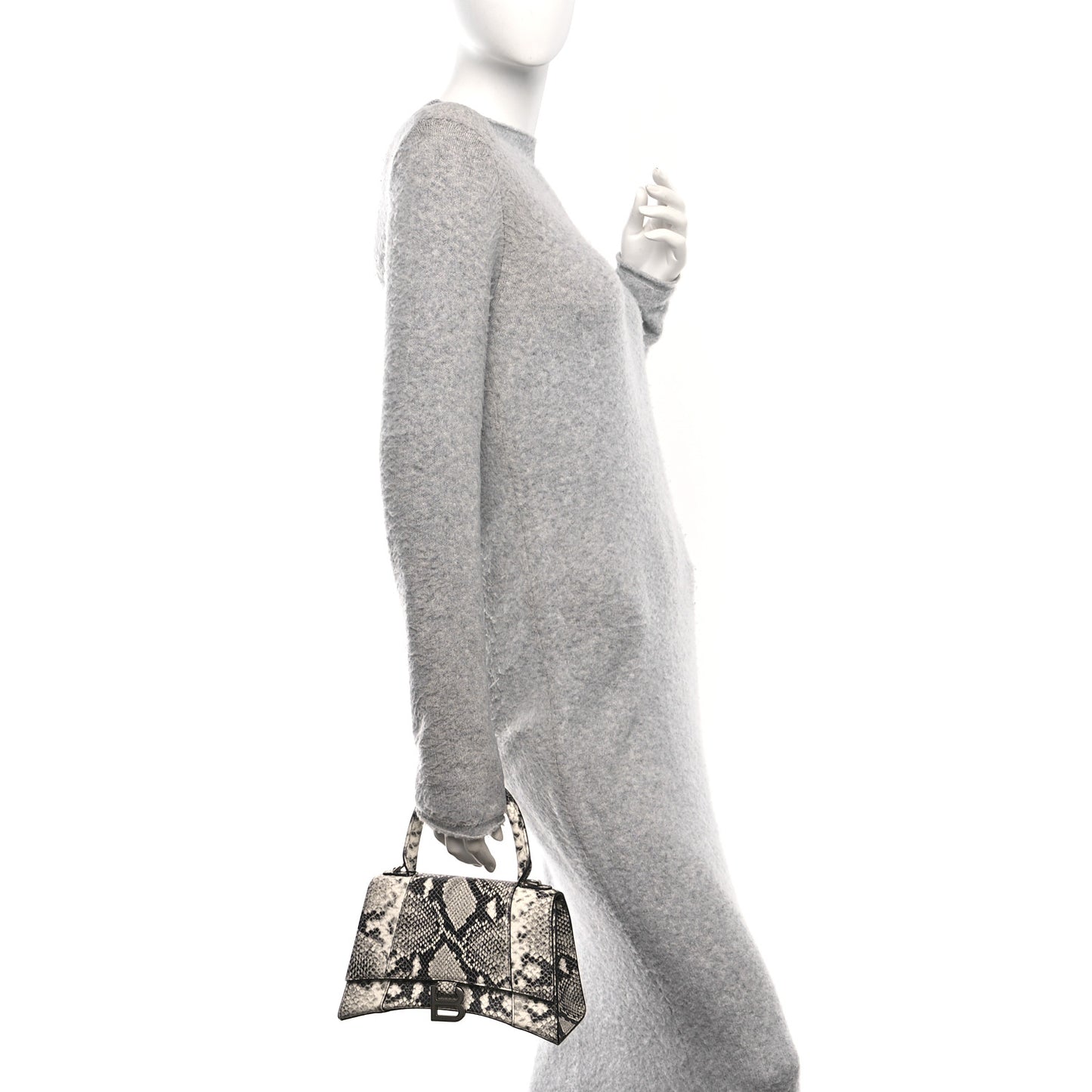Calfskin Snake Effect Small Hourglass Top Handle Bag Black White
