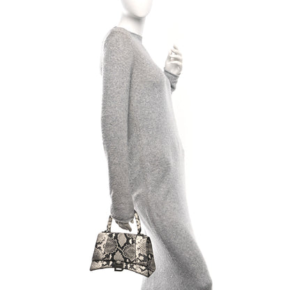 Balenciaga Calfskin Snake Effect Small Hourglass Top Handle Bag Black White 2 of 11