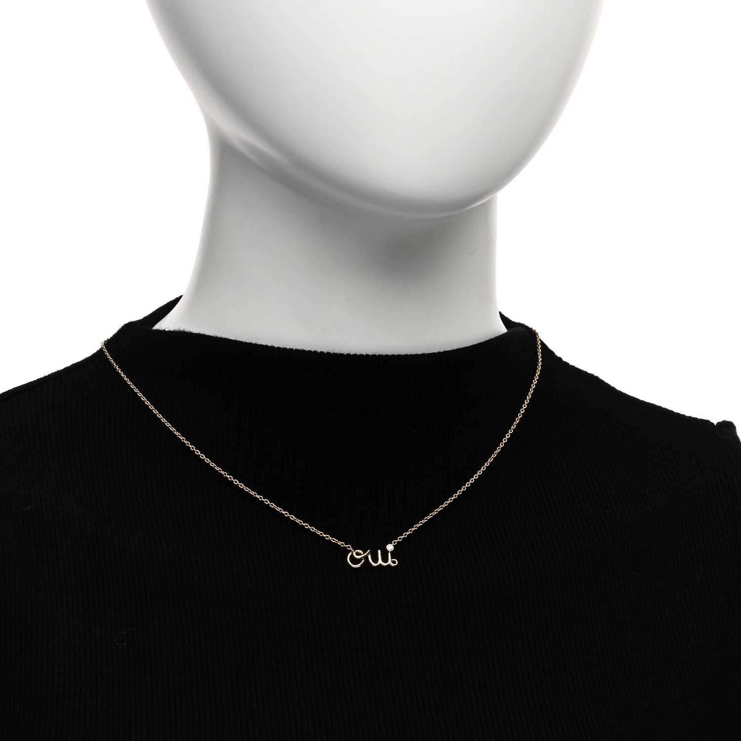 Christian Dior 18K Yellow Gold Diamond Oui Pendant Necklace 2 of 5