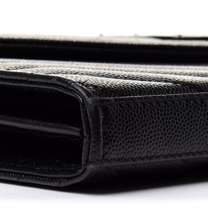 Saint Laurent Grain De Poudre Matelasse Chevron Monogram Chain Wallet Black 8 of 13