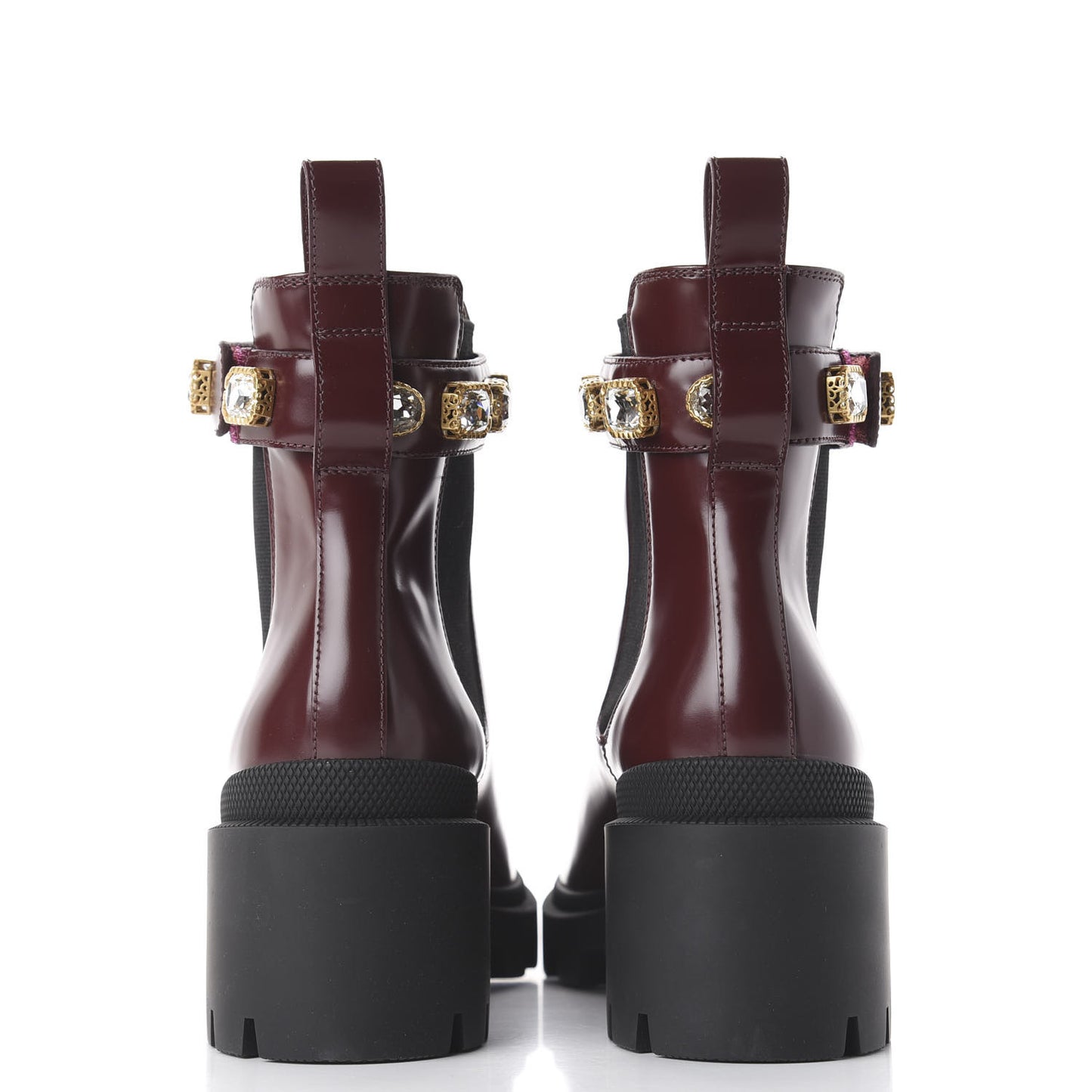 Calfskin Crystal GG Trip Chelsea Ankle Boots 39.5 Vintage Bordeaux