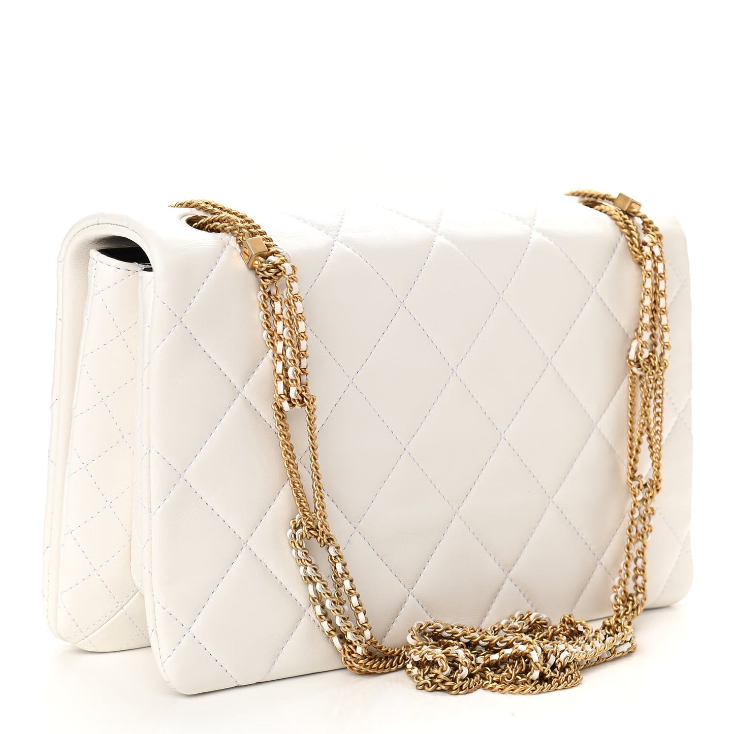 Lambskin Quilted Chain Flap White
