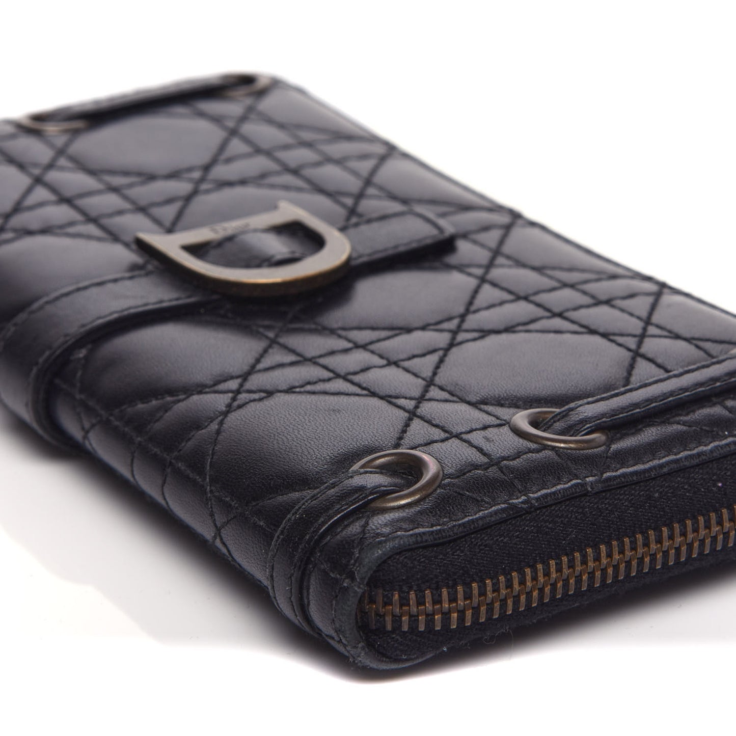 Lambskin Cannage D Continental Zip Wallet Black