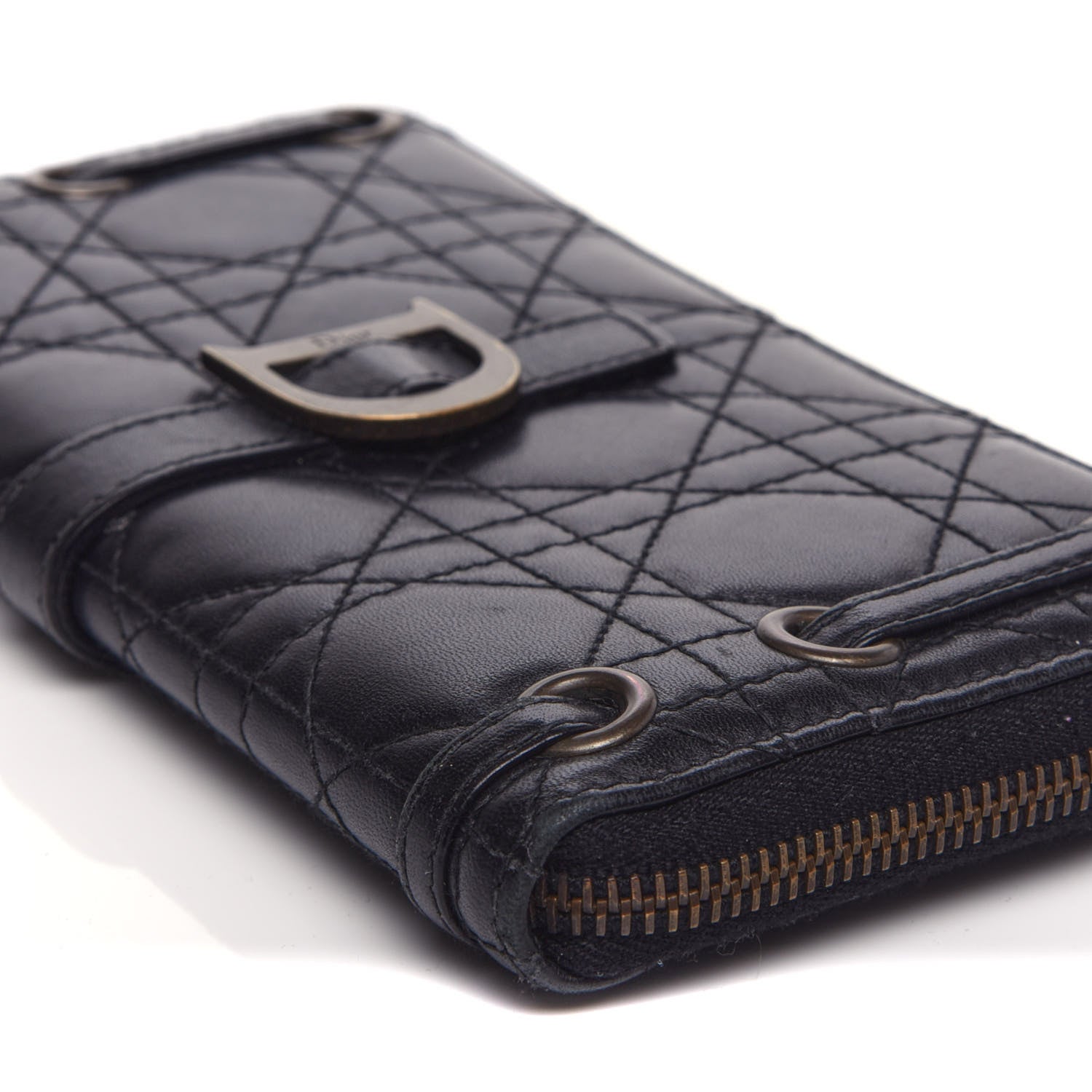 Christian Dior Lambskin Cannage D Continental Zip Wallet Black 9 of 10