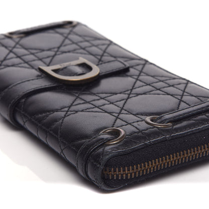 Christian Dior Lambskin Cannage D Continental Zip Wallet Black 9 of 10