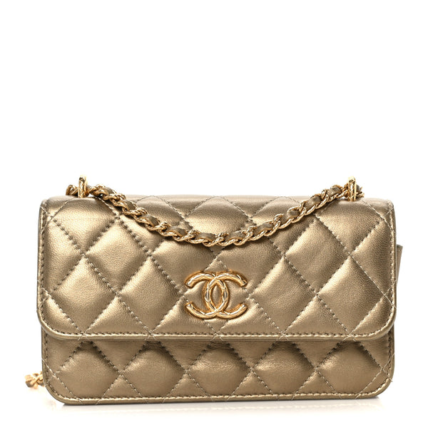 Chanel Metallic Lambskin Quilted Dynasty Flap Phone Holder With