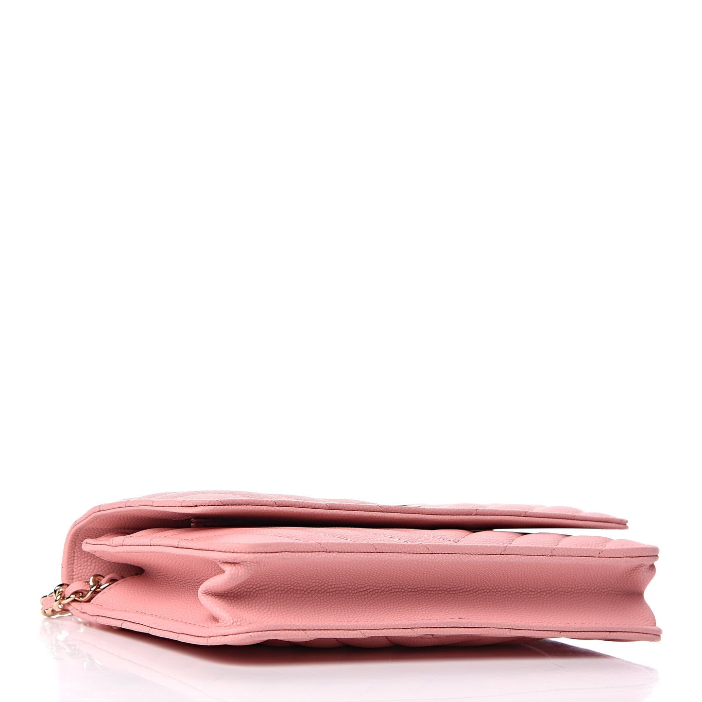 Iridescent Caviar Chevron Quilted Wallet On Chain WOC Pink