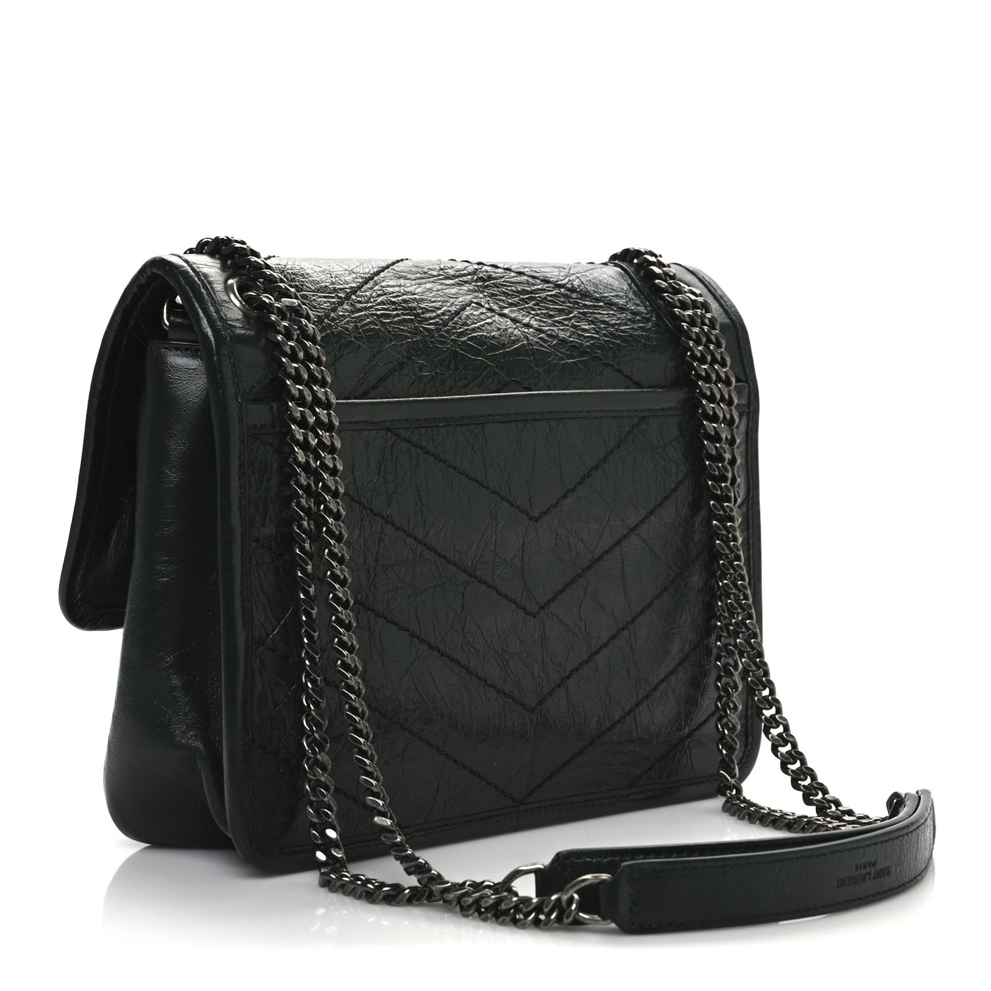 Crinkled Lambskin Matelasse Monogram Baby Niki Chain Satchel Dark Green