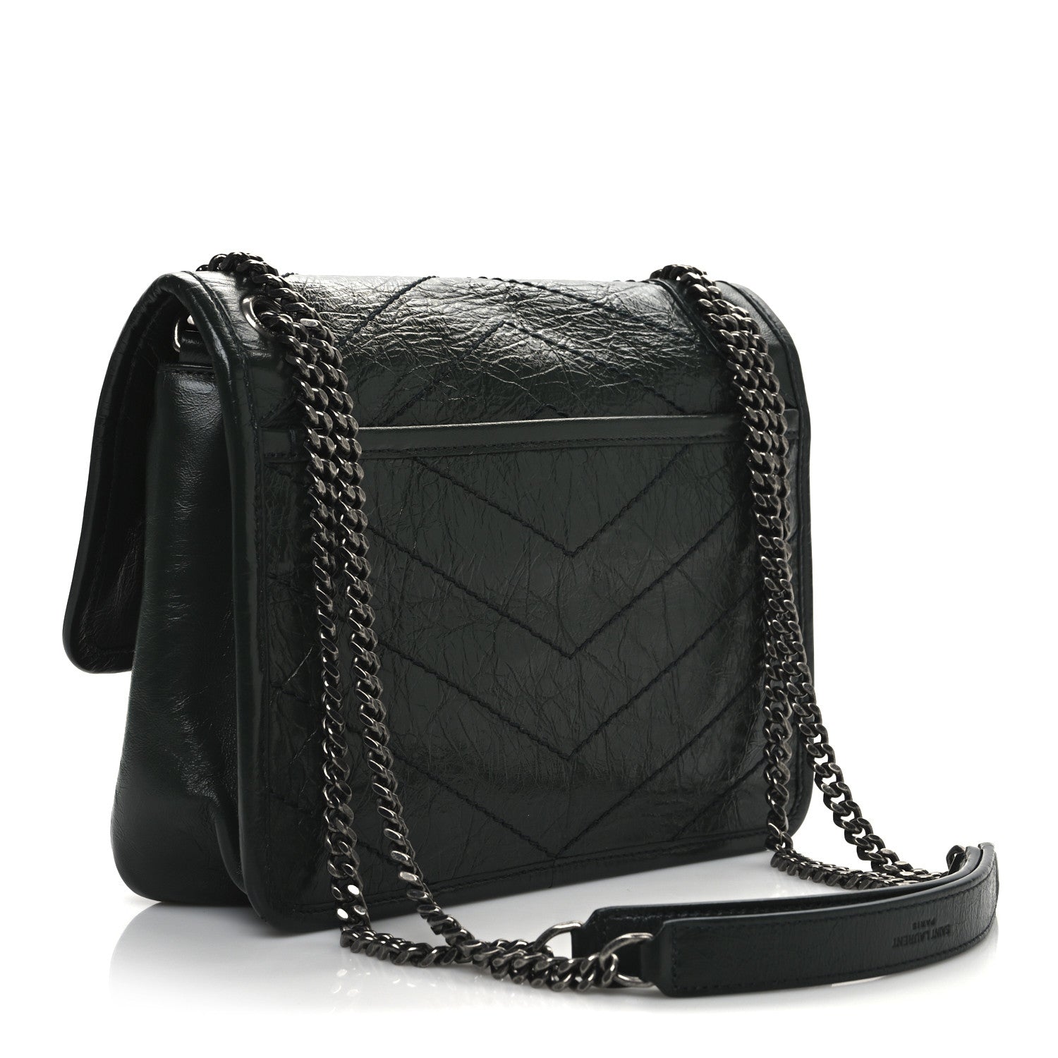 Saint Laurent Crinkled Lambskin Matelasse Monogram Baby Niki Chain Satchel Dark Green 3 of 11