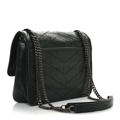 Saint Laurent Crinkled Lambskin Matelasse Monogram Baby Niki Chain Satchel Dark Green 3 of 11