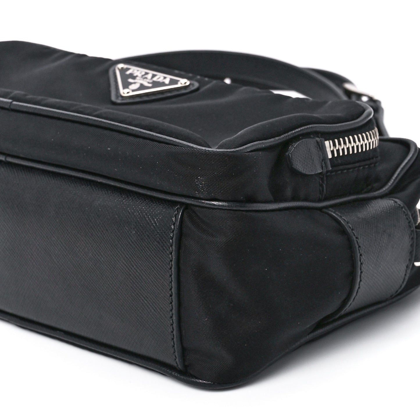 Nylon Saffiano Vela Double Zip Crossbody Bag Black