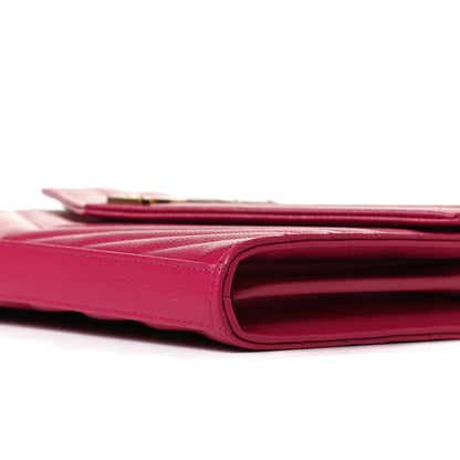 Saint Laurent Grain De Poudre Matelasse Chevron Monogram Chain Wallet Bubblegum 10 of 12