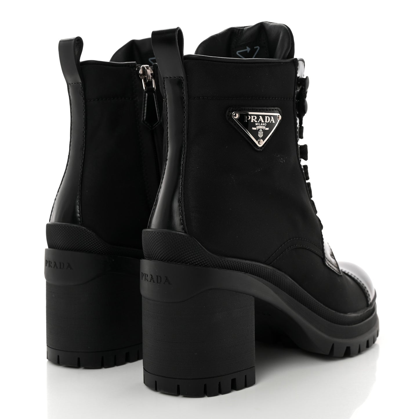 Spazzolato Re-Nylon Metal Triangle Logo Lace Up 85mm Boots 35.5 Black