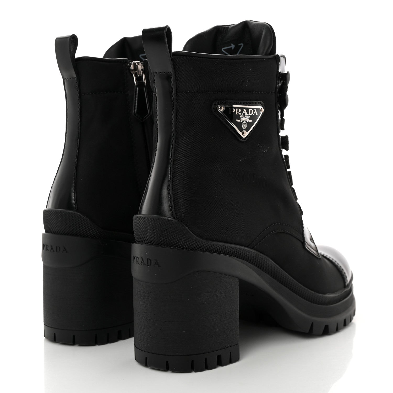 Prada Spazzolato Re-Nylon Metal Triangle Logo Lace Up 85mm Boots 35.5 Black 4 of 15