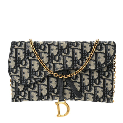 Christian Dior Oblique Saddle Chain Wallet Blue 1 of 10