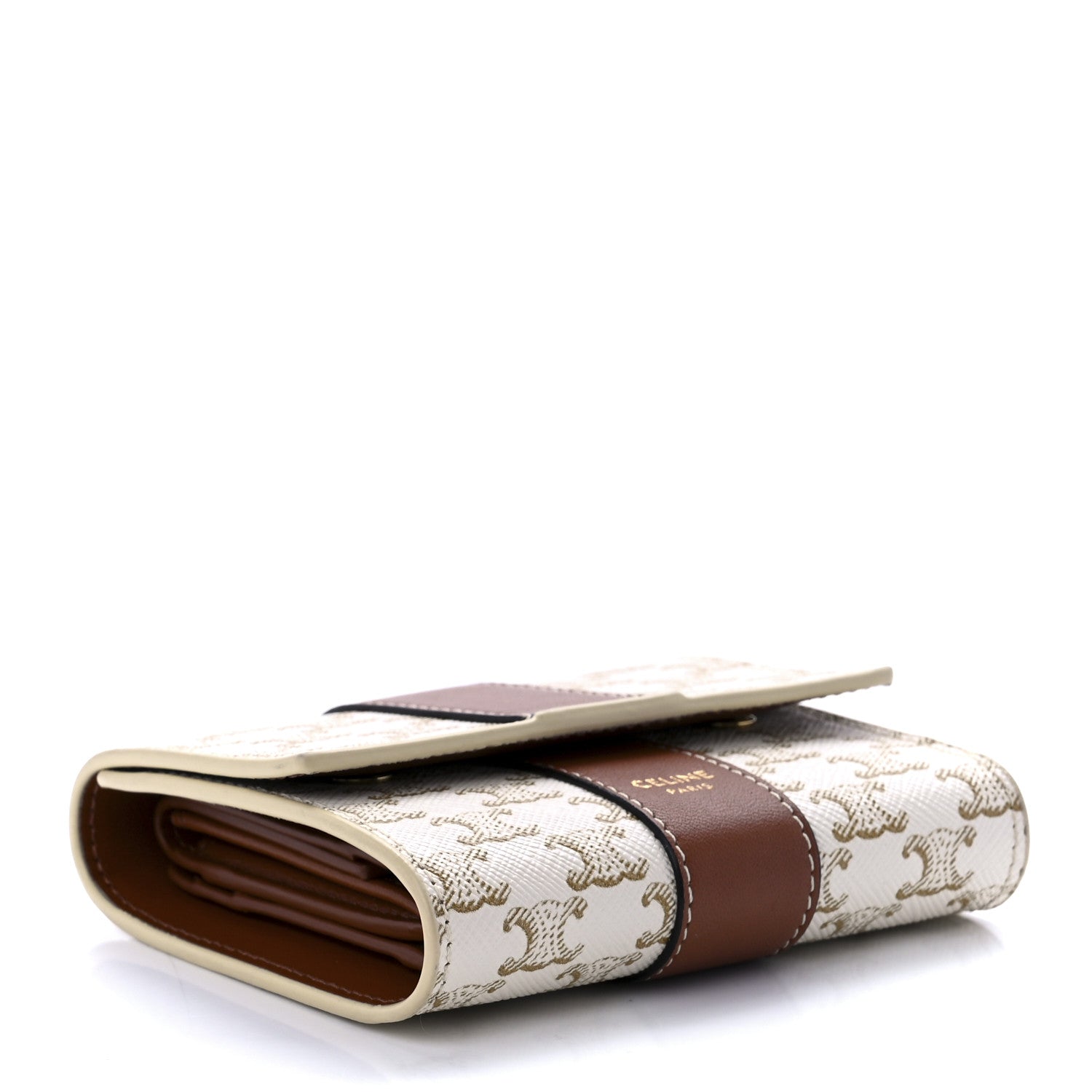 Celine Canvas Triomphe Folded Compact Wallet White Tan 3 of 12