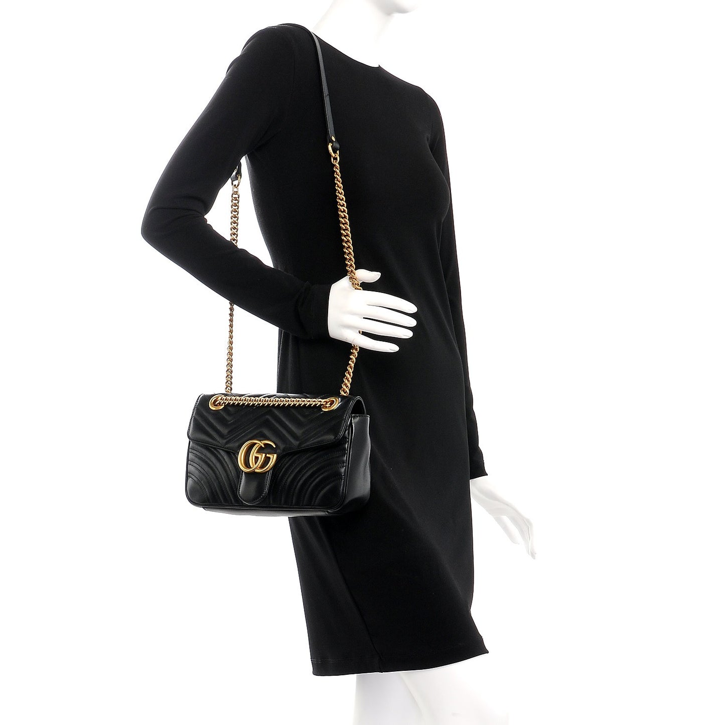 Calfskin Matelasse Small GG Marmont Shoulder Bag Black