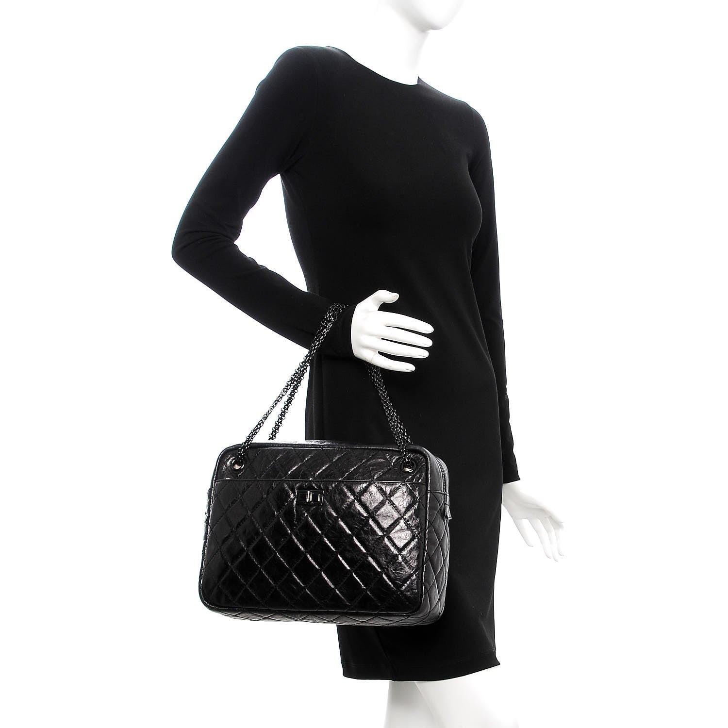 Chanel Metallic Aged Calfskin Quilted Large Reissue Camera Case Black 2 of 10