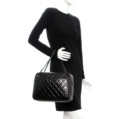 Chanel Metallic Aged Calfskin Quilted Large Reissue Camera Case Black 2 of 10