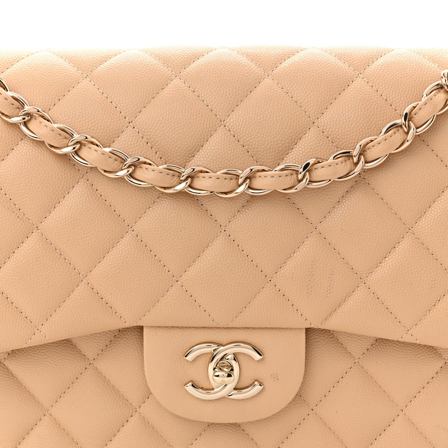 Chanel Caviar Quilted Jumbo Double Flap Light Beige 8 of 10