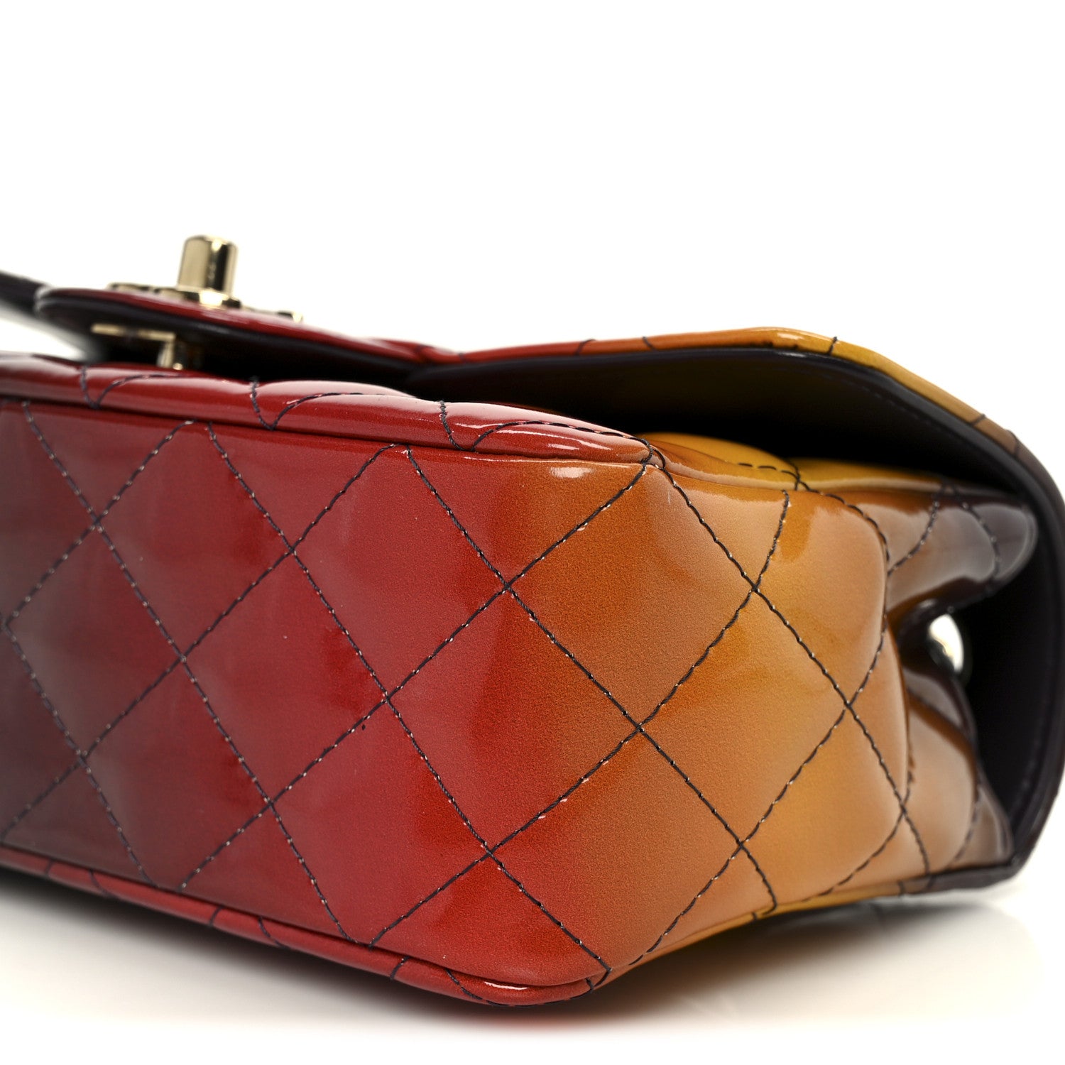 Chanel Shaded Patent Calfskin Quilted Mini Rectangular Flap Red Yellow Dark Purple 11 of 11