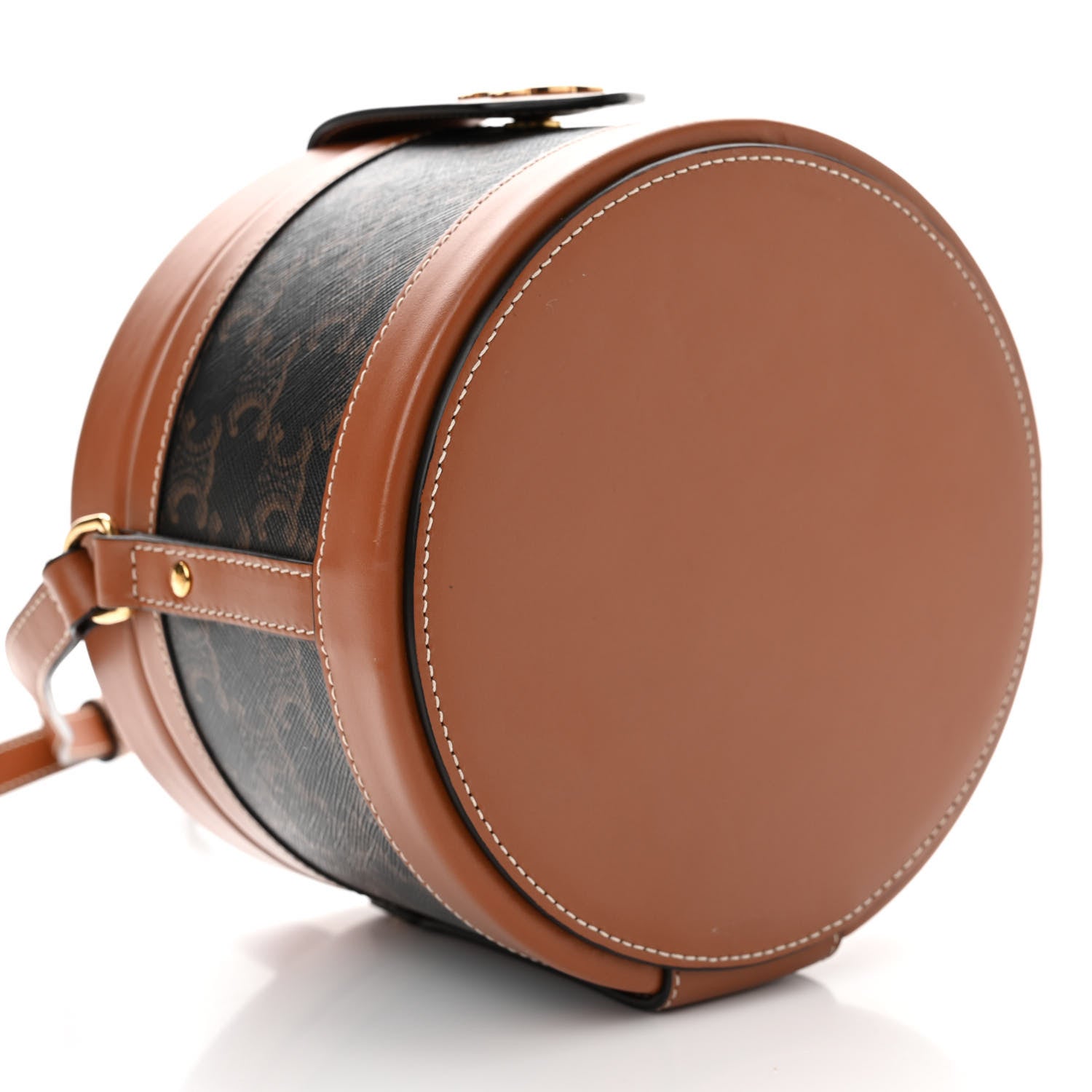 Celine Calfskin Triomphe Canvas Medium Tambour Bag Tan 5 of 14