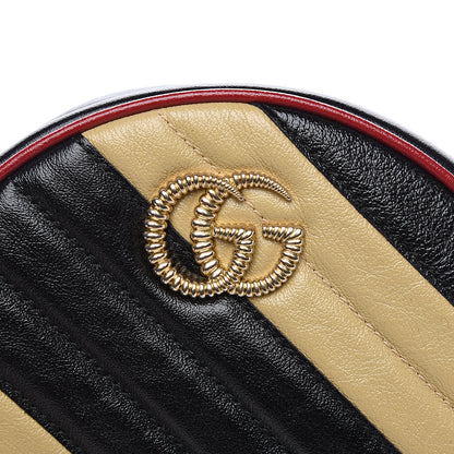 Gucci Azalea Calfskin Matelasse Diagonal Patchwork Mini Torchon GG Marmont Round Shoulder Bag Black Beige Romantic Cerise 7 of 10