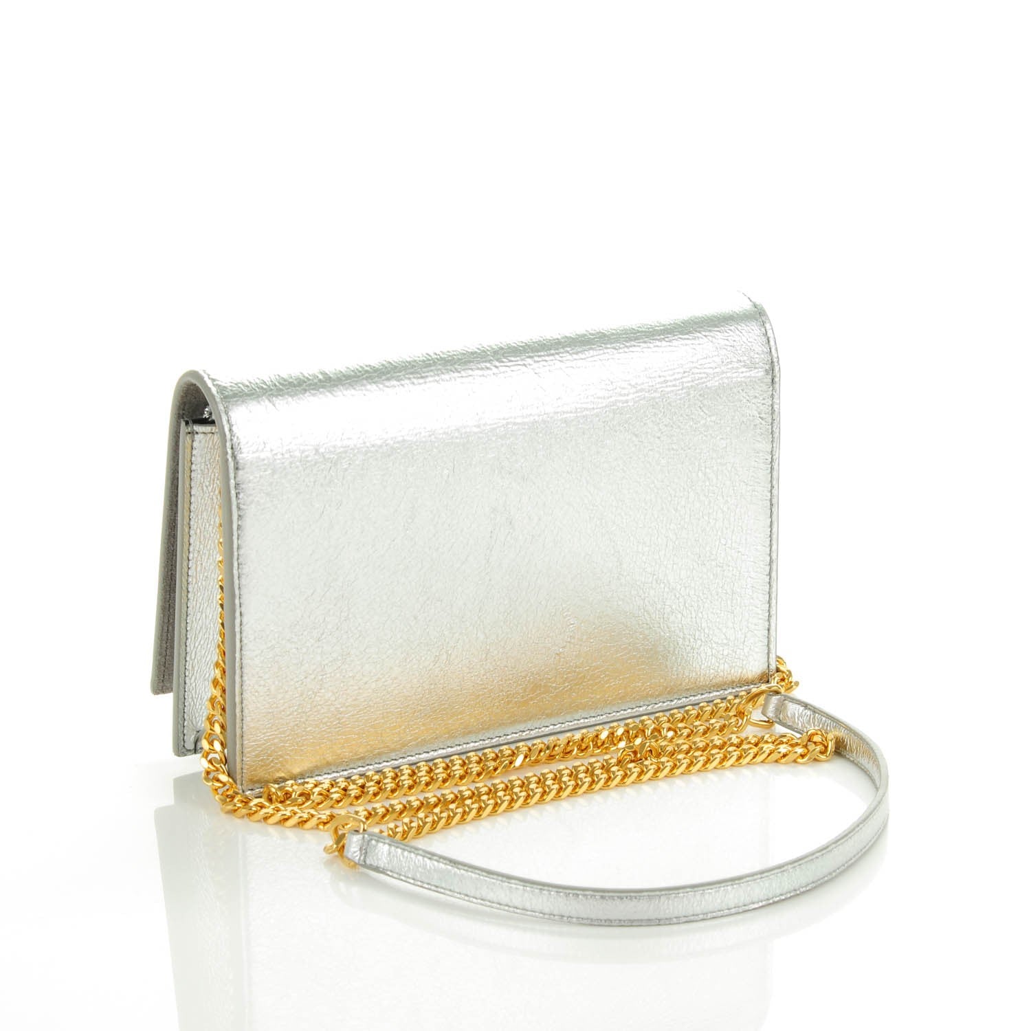 Saint Laurent Metallic Calfskin Kate Monogram Tassel Chain Wallet Silver 3 of 7