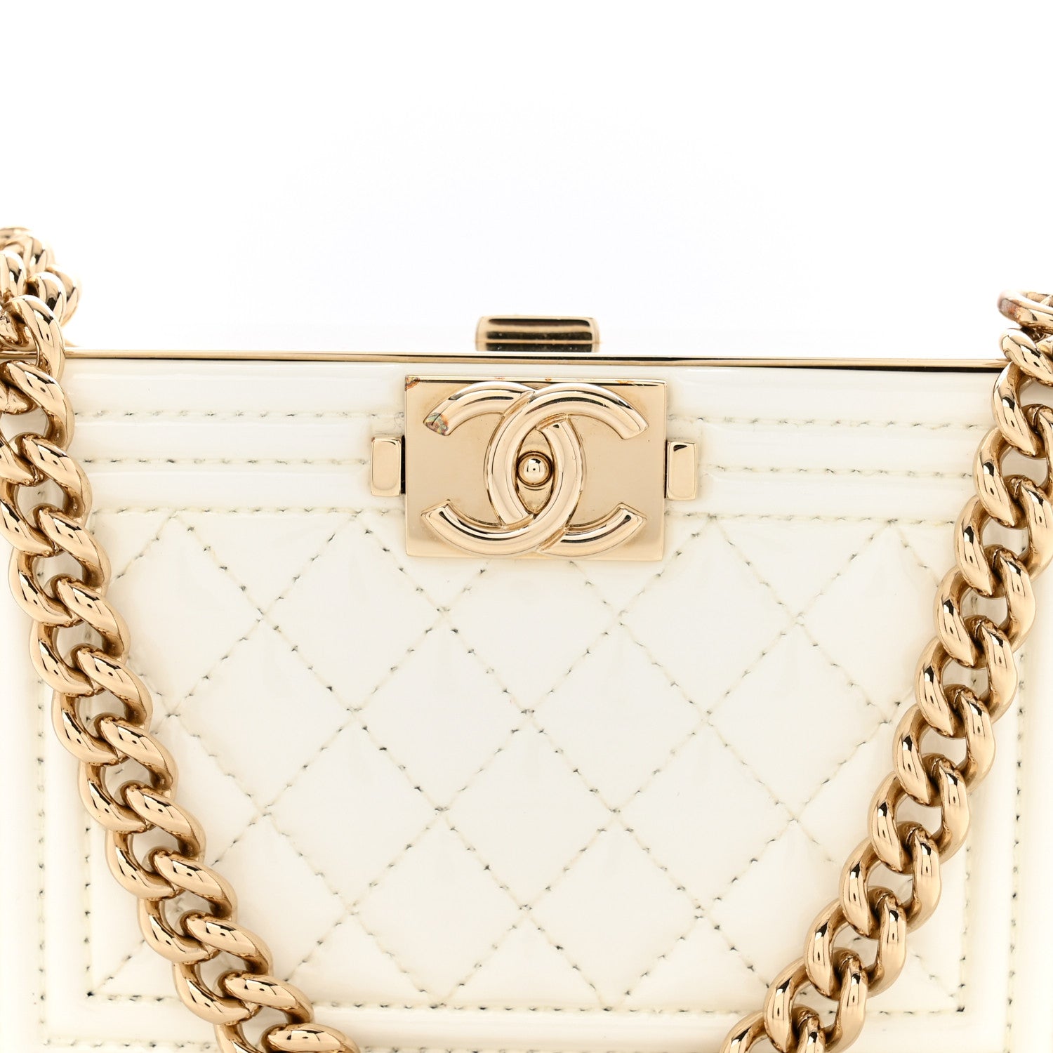 Chanel Patent Calfskin Boy Minaudiere White 8 of 15