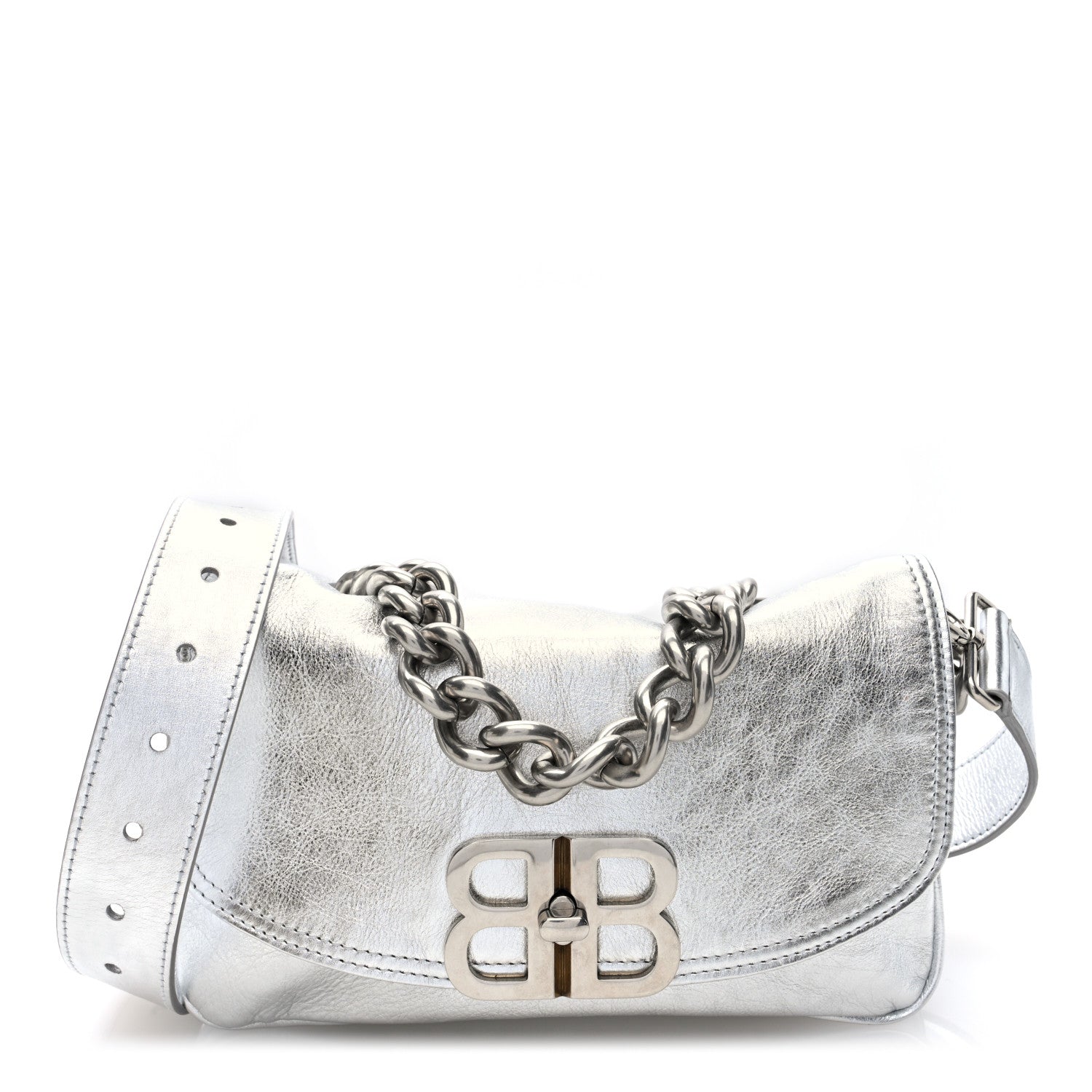 バッグ Balenciaga CARFLAP Balenciaga Metallic Peach Calfskin Small BB Soft Flap Bag Silver