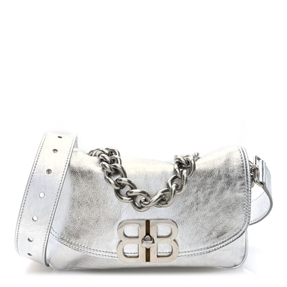 Balenciaga Metallic Peach Calfskin Small BB Soft Flap Bag Silver 1 of 8