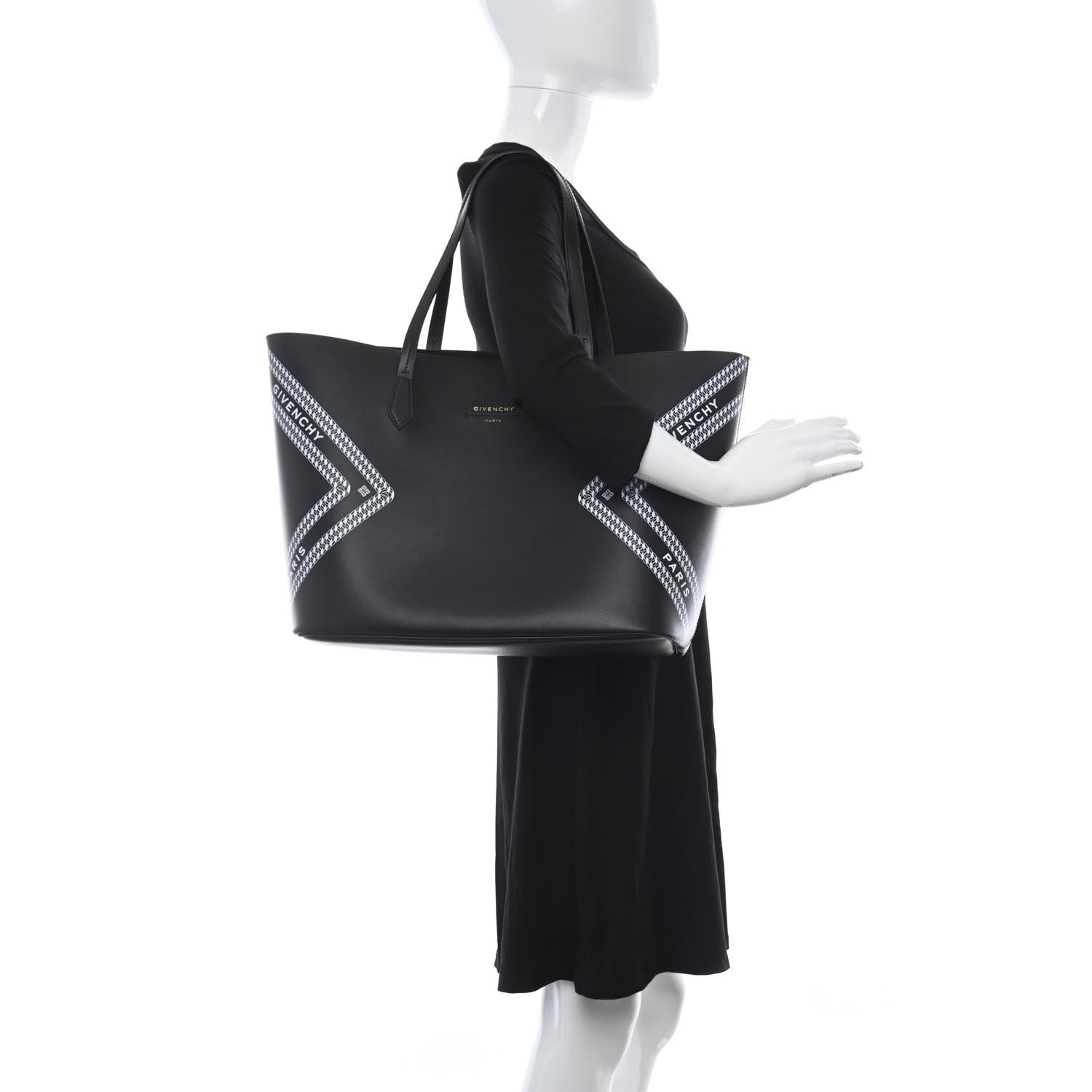 Givenchy Smooth Calfskin Logo Chain Wing Shopper Tote Black White 2 of 11