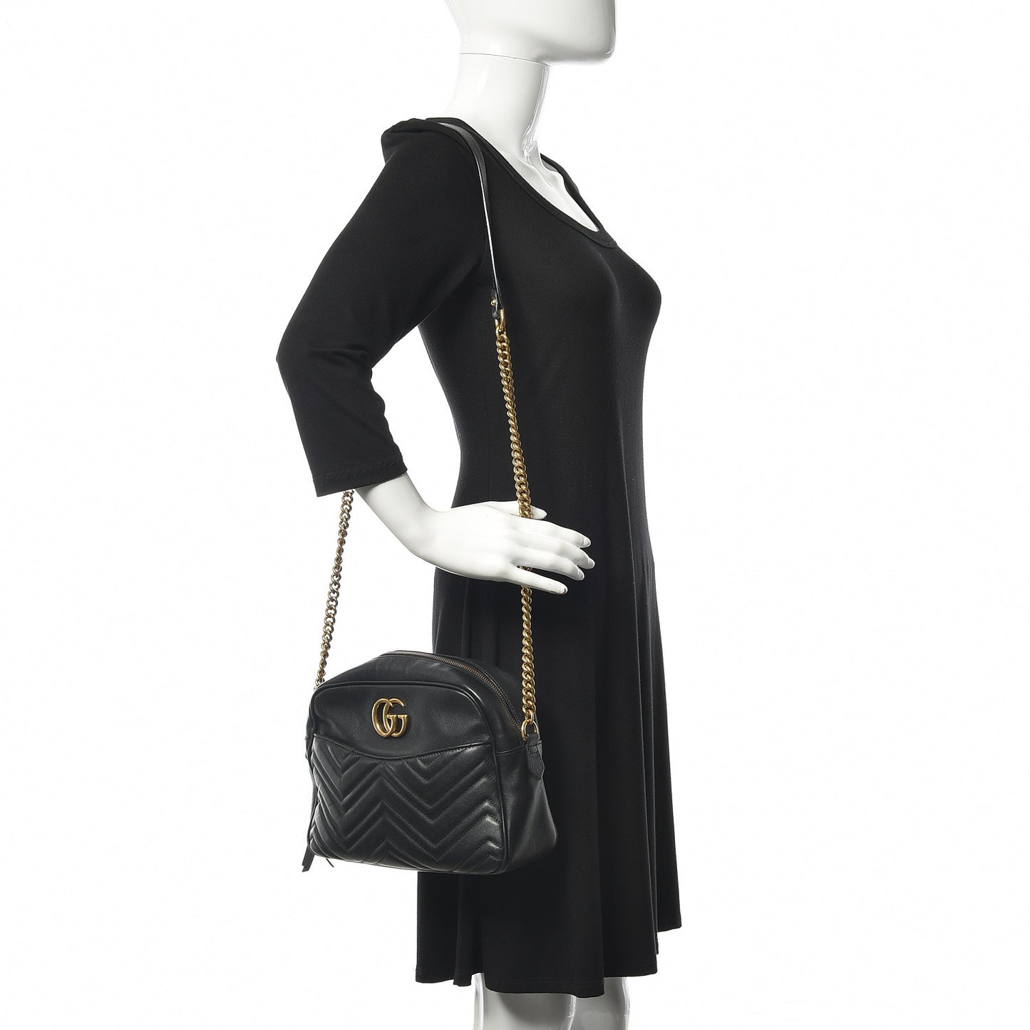Calfskin Matelasse Medium GG Marmont Chain Shoulder Bag Black