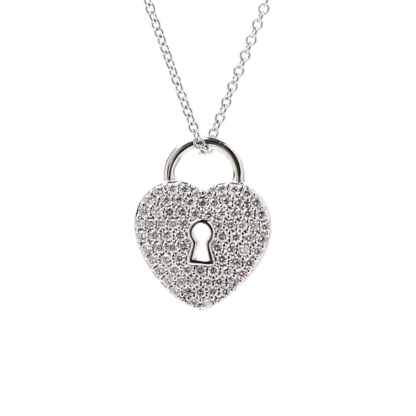 Platinum Diamond Small Heart Lock Pendant Necklace