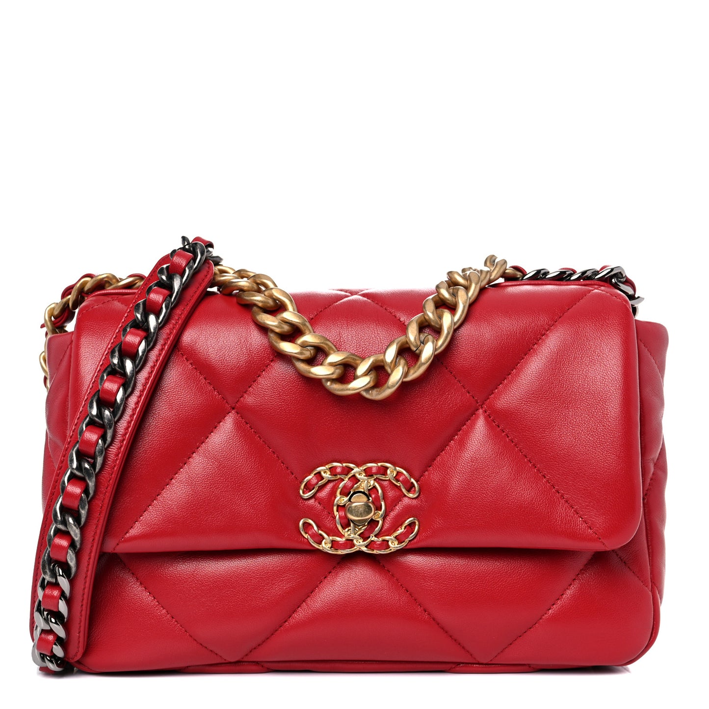 Lambskin Quilted Medium Chanel 19 Flap Red